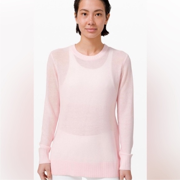 Lululemon Sincerely Yours Open Back Sweater Pink Glow Lightweight Thumbholes - Picture 2 of 7
